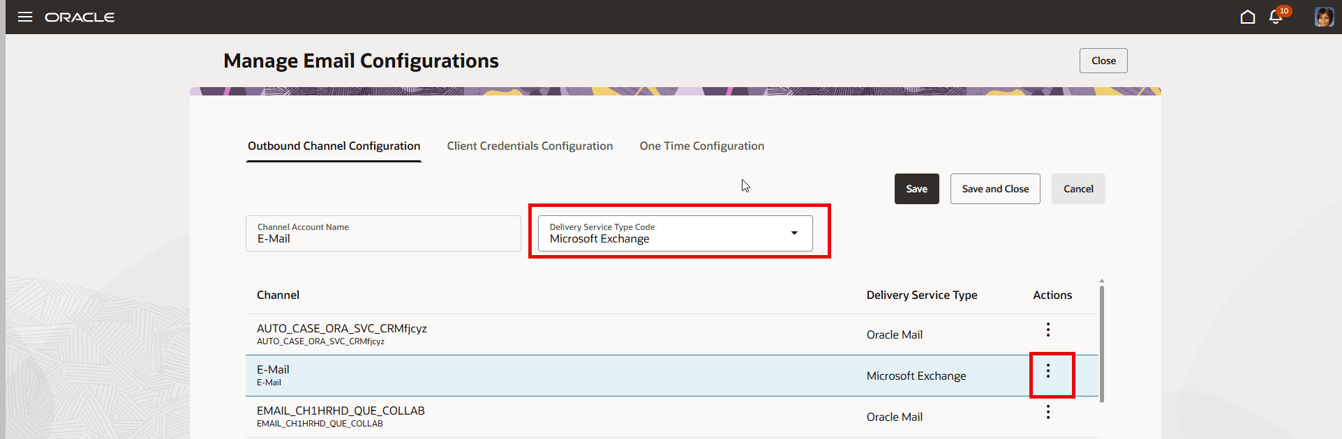 Pick Channel to configure for Microsoft Exchange