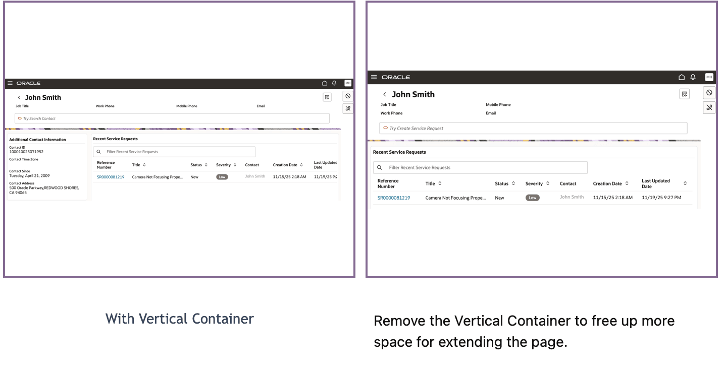 Enhanced Service Contact Page Layout Flexibility (Before and After)