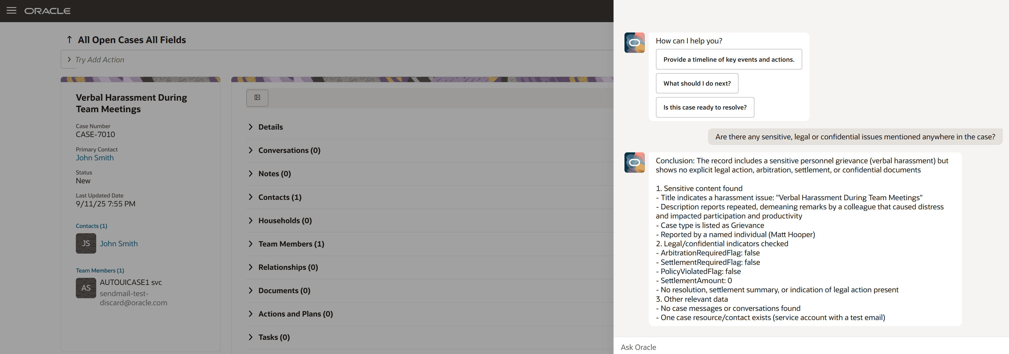 Screenshot of Case Analyzer interaction panel