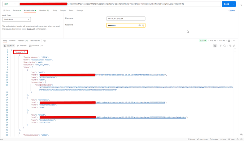 Postman output of Similar Action Plans