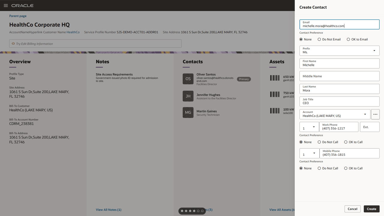 Create a Service Profile contact from drawer