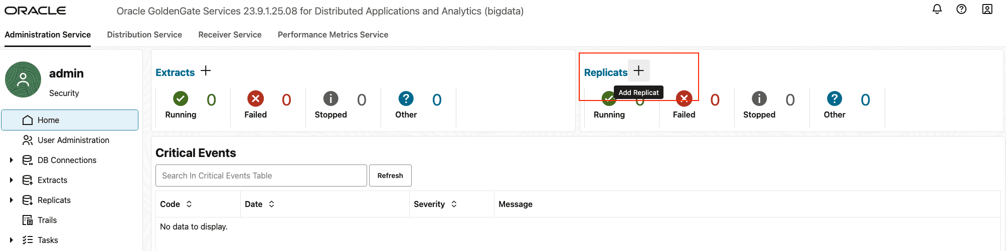 Click + in the Administration Service tab Click + in the Administration Service tab