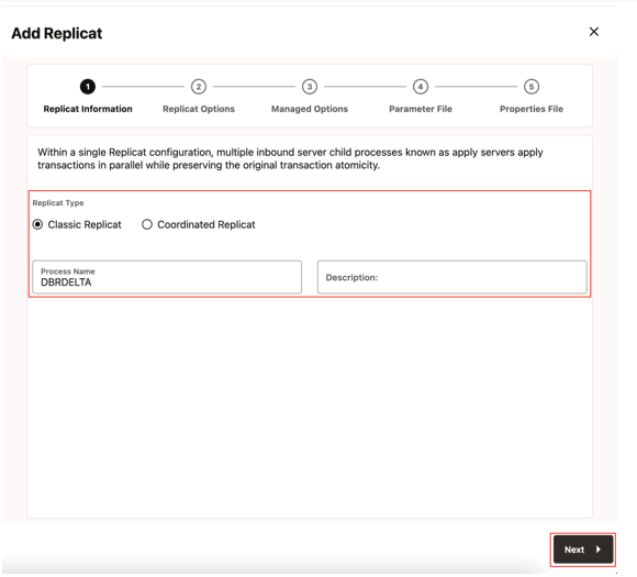 Select a Replicat Option. Select a Replicat Option.