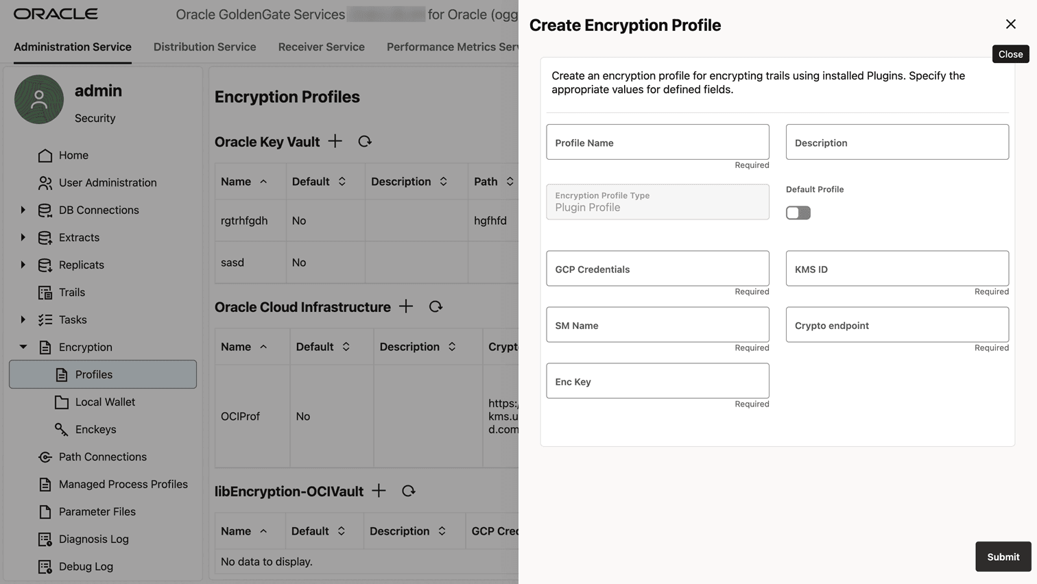 Creating encryption profile with the encryption profile plugin in the Administration Service.