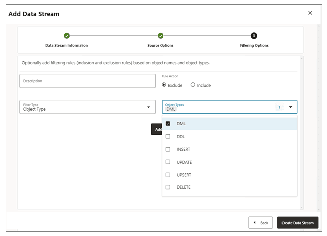 Data Stream dialog box: