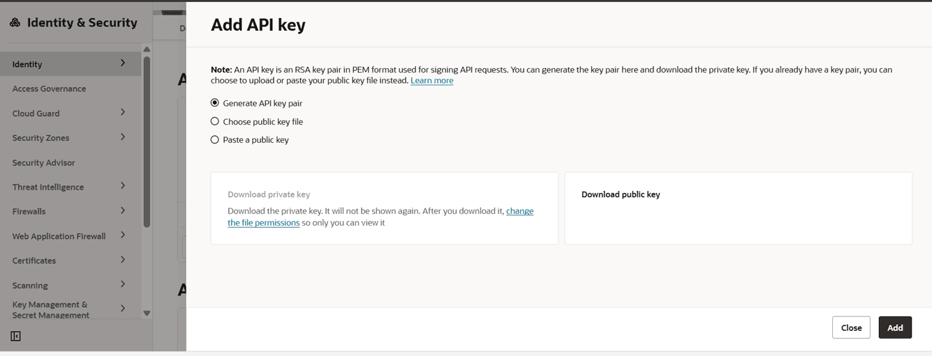 Create an API key for the OCI user to allow access to the OCI KMS key.