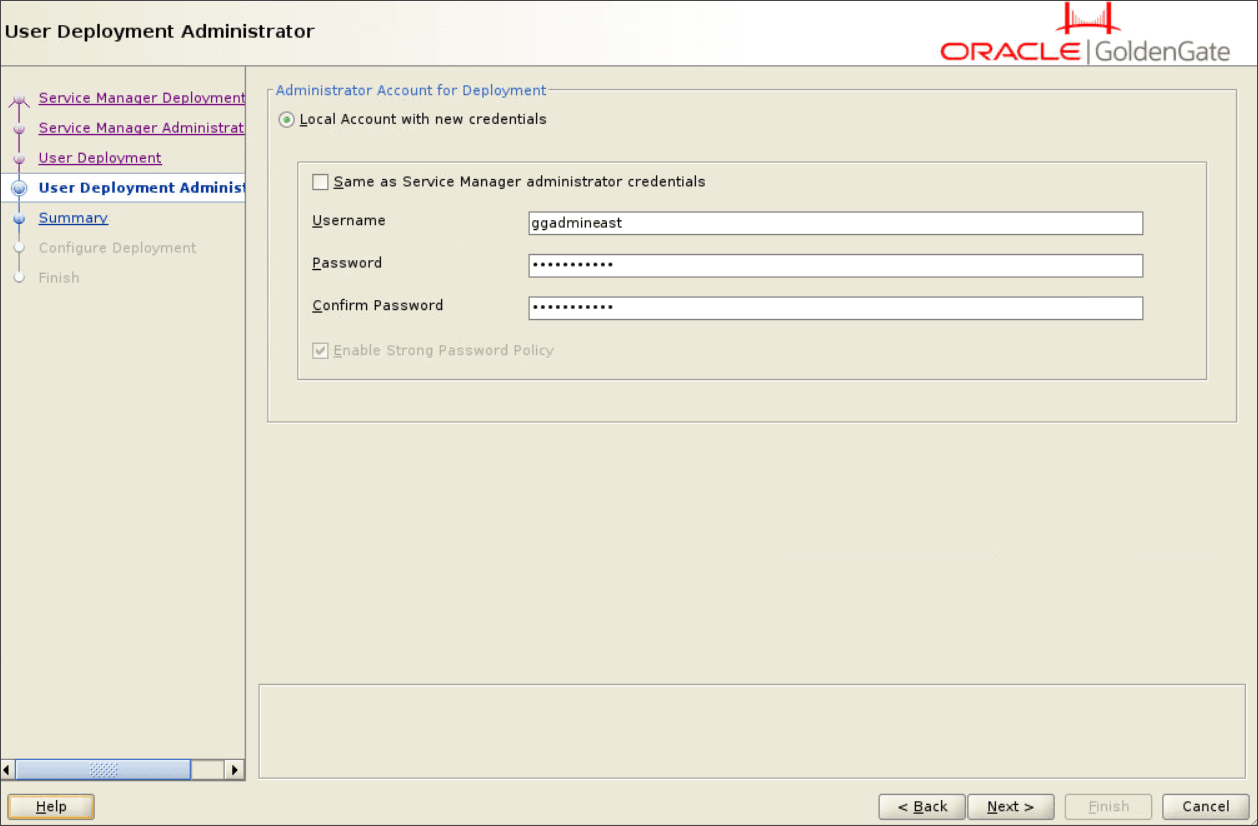 User Deployment Administrator user screen