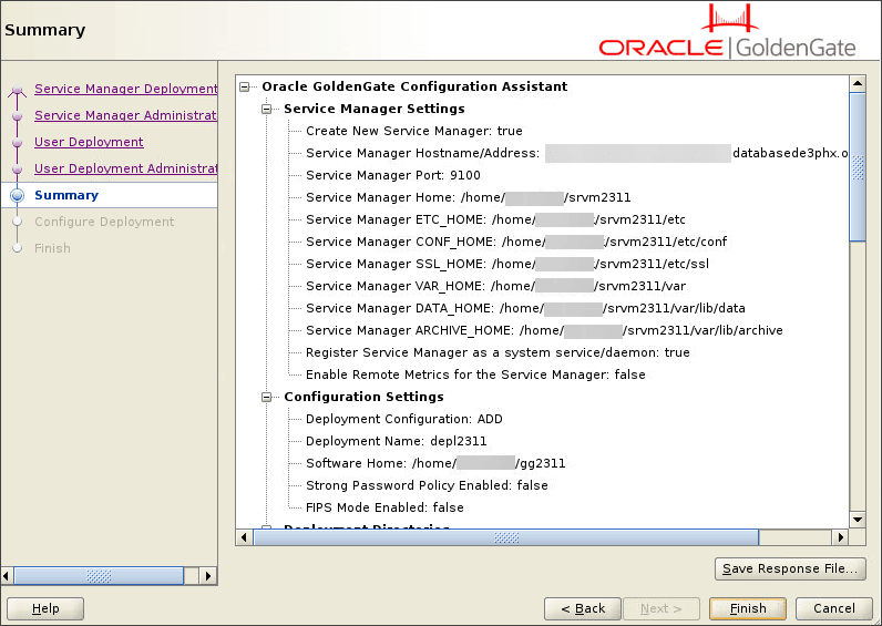 OGGCA Summary screen showing all configured options before starting to build the deployment