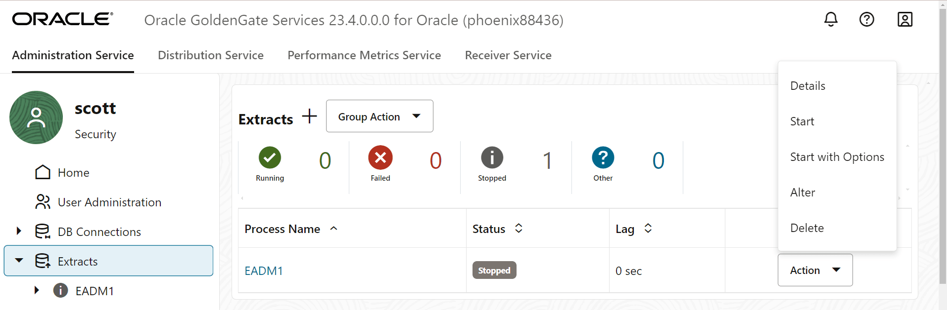 Alter option for Extract is displayed.