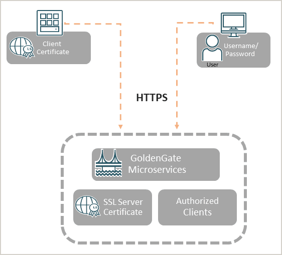 Oracle GoldenGate services authenticated using server certificates. clients authenticated with client certificates that is verified by an trusted external rootCA or with credential alias.