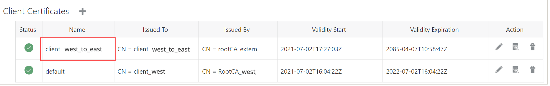 Client certificate generated using OpenSSL added to the source deployment.