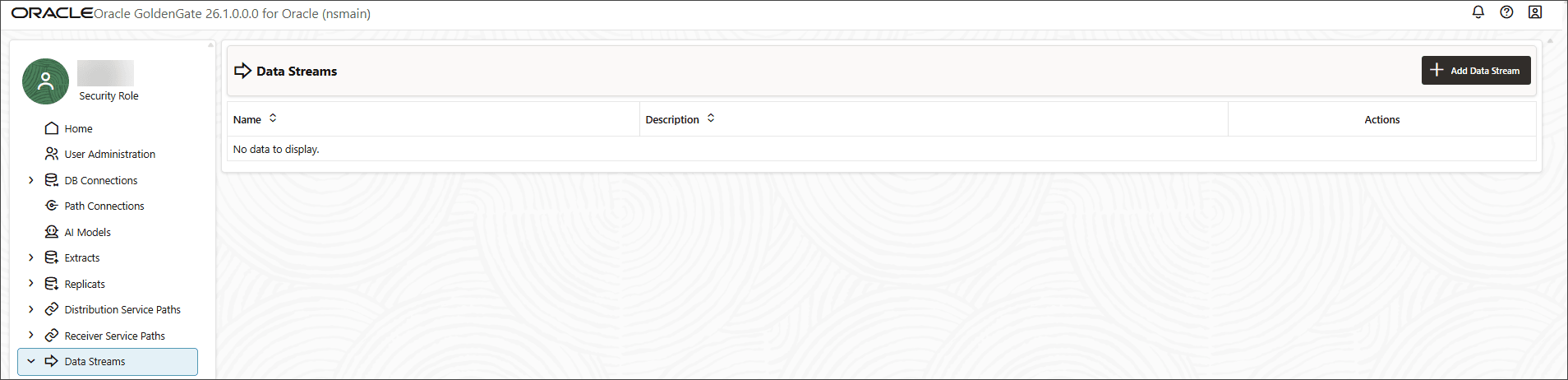 Data Streams main page with the Add Data Streams button