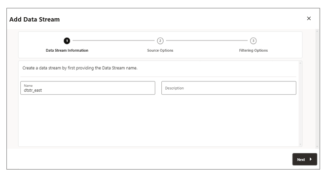 Add Data Streams dialog box: Data Stream Information page