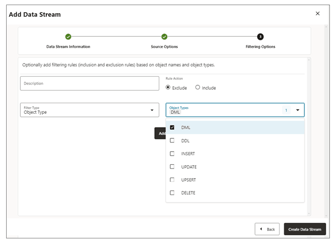 Data Stream dialog box: