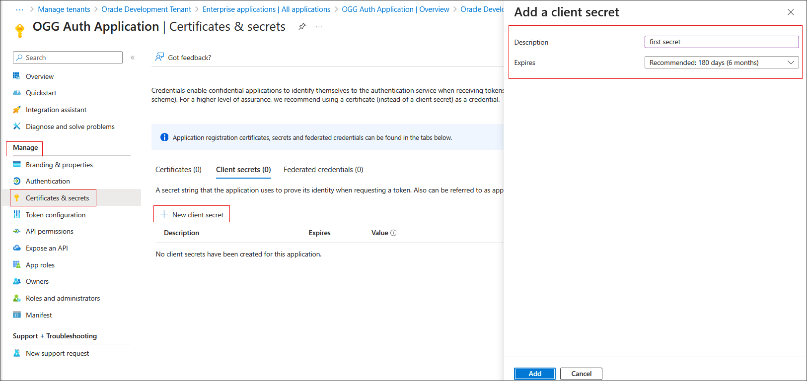 Add a client secret.