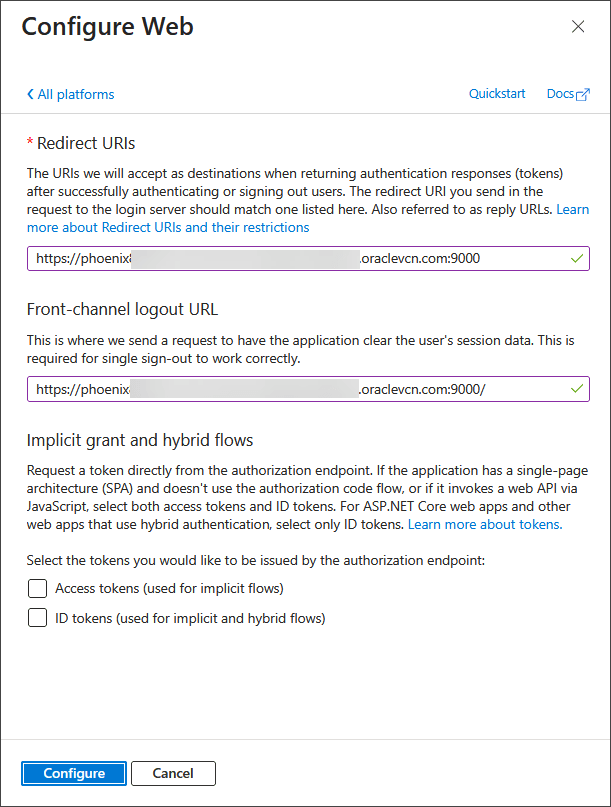 Enter the Redirect URIs for Service Manager and Microservices.