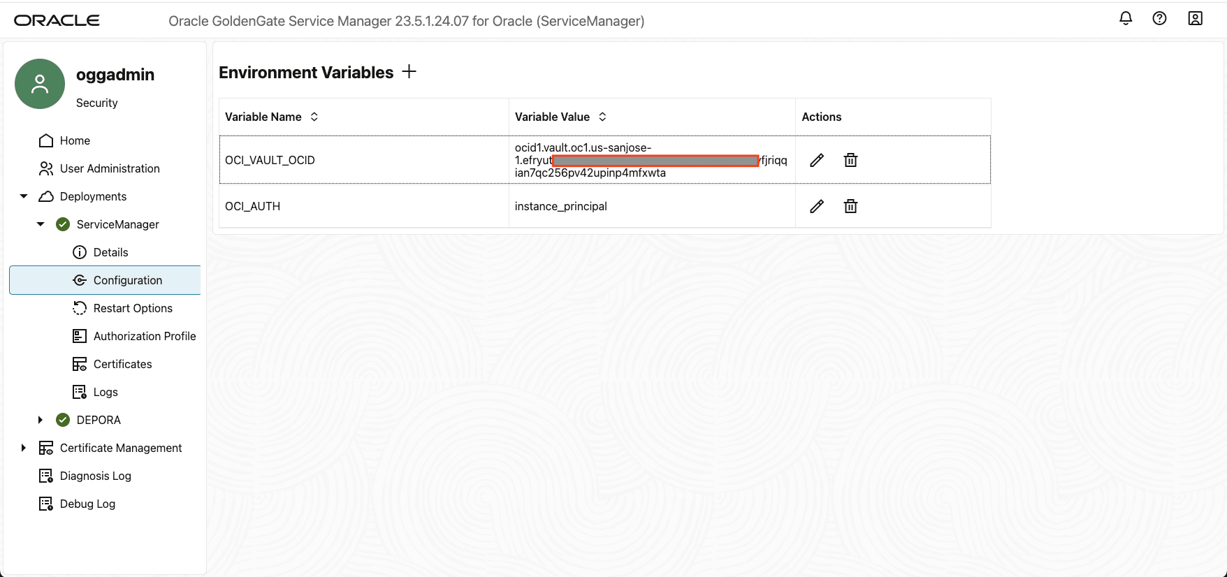 Set the environment variables OCI_AUTH and OCI_VAULT_OCID. Set the environment variables OCI_AUTH and OCI_VAULT_OCID.