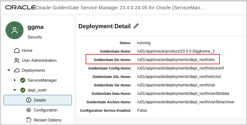 The /etc home directory location as seen from the Service Manager Deployment Detail page The /etc home directory location as seen from the Service Manager Deployment Detail page