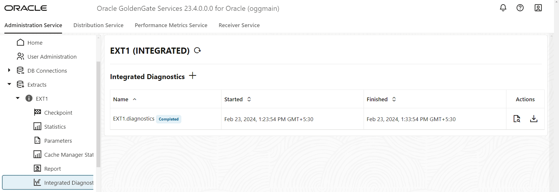 Integrated Diagnostics query with status "Completed".