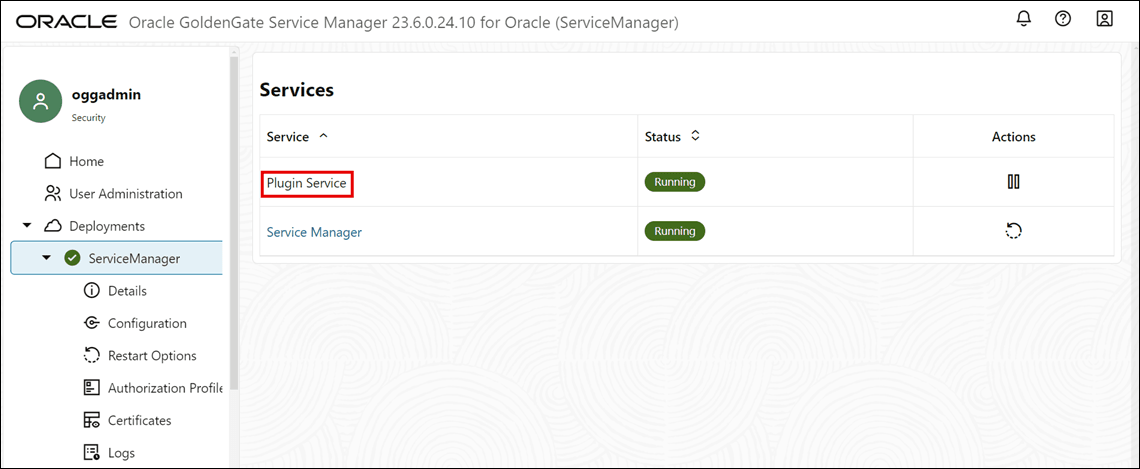 Database Password Plugin is visible from the Service Manager Services screen after it is enabled. Database Password Plugin is visible from the Service Manager Services screen after it is enabled.