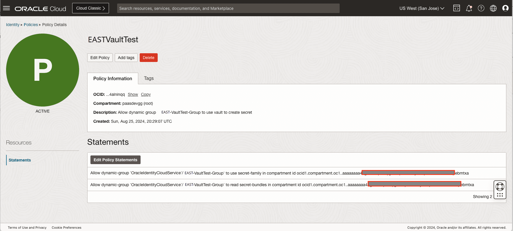 Policy for accessing the Secret Password from OCI Vault Policy for accessing the Secret Password from OCI Vault