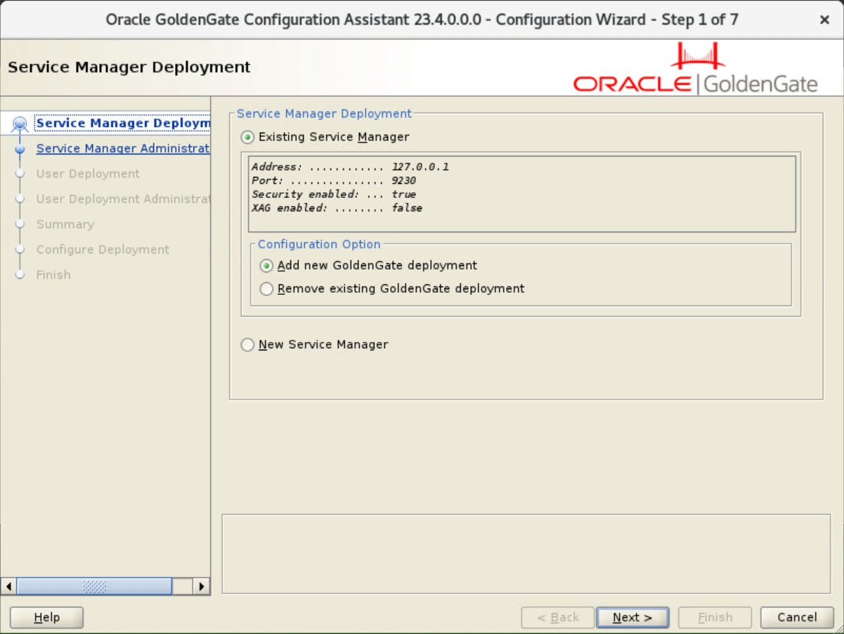Options to add a deployment to an existing Service Manager