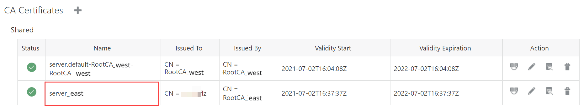 Target Server CA certificate is added to the Source deployment.