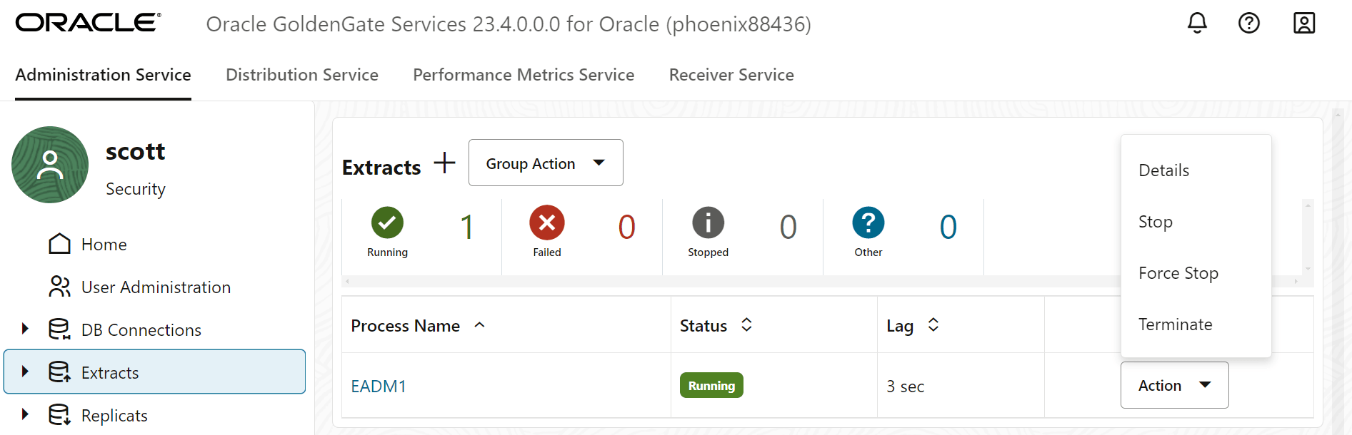 Action button to Stop Extract