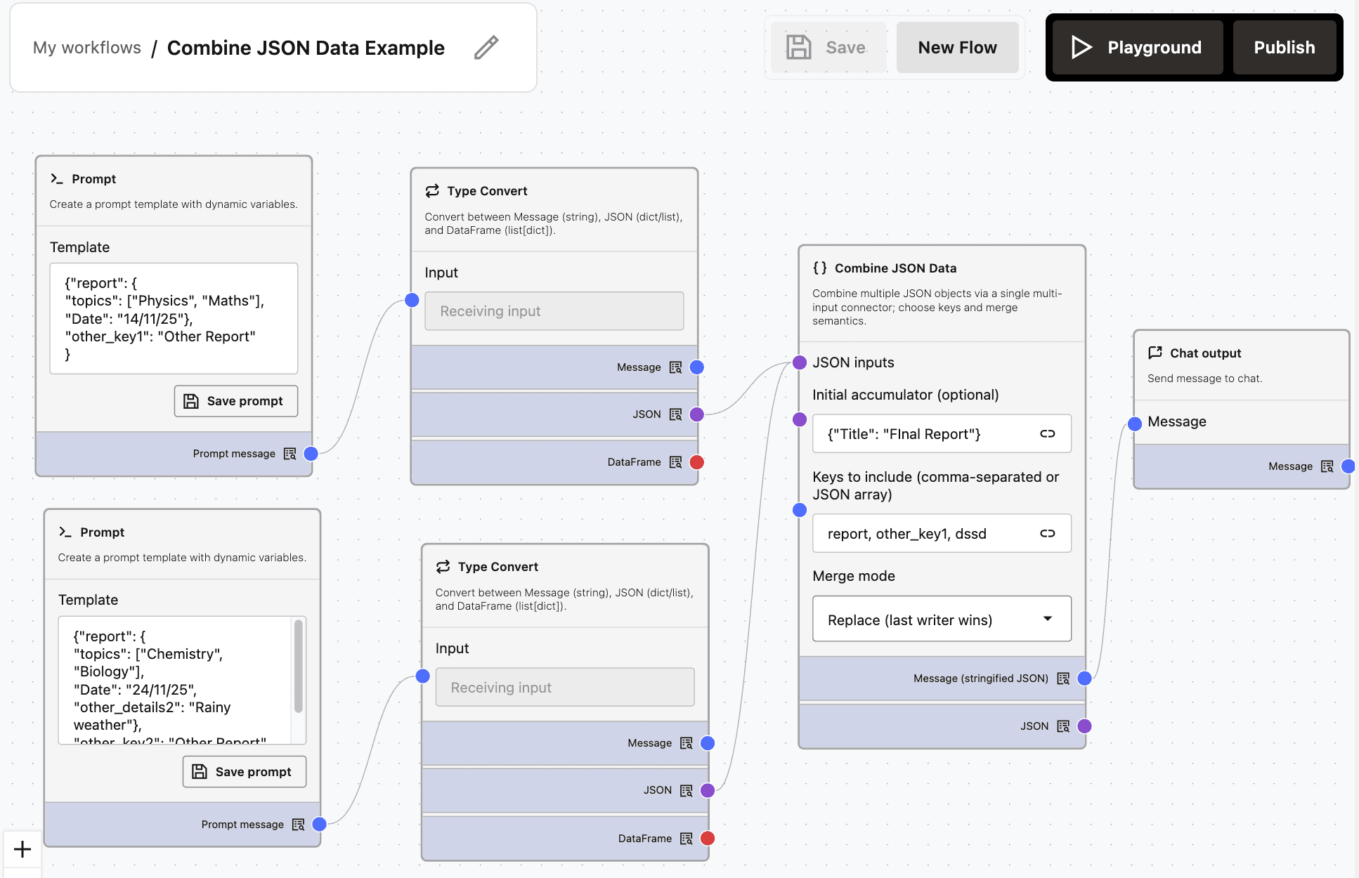 Example: Combine JSON Data in Replace Merge Mode Example: Combine JSON Data in Replace Merge Mode