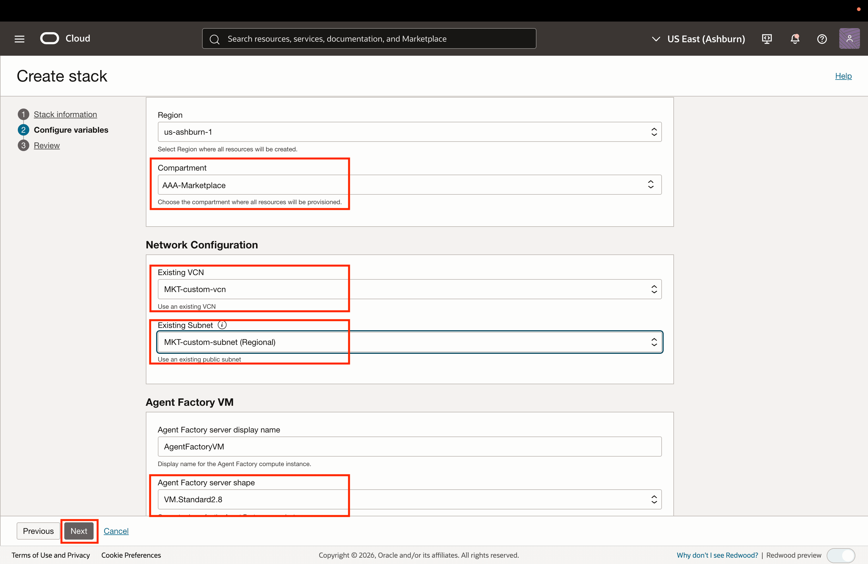 Agent Factory configure variables