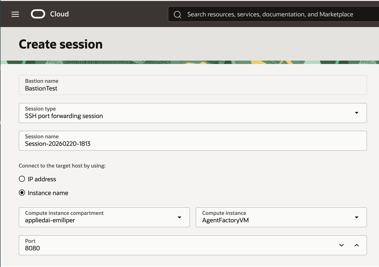 Create Bastion Session Create Bastion Session