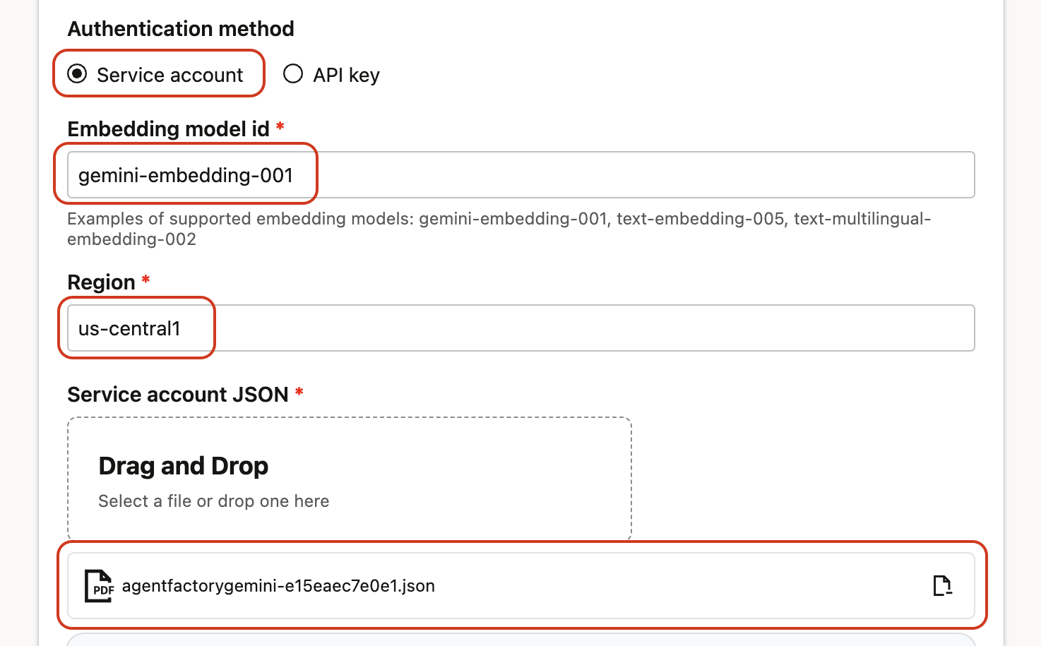 Gemini Embedding Service Account