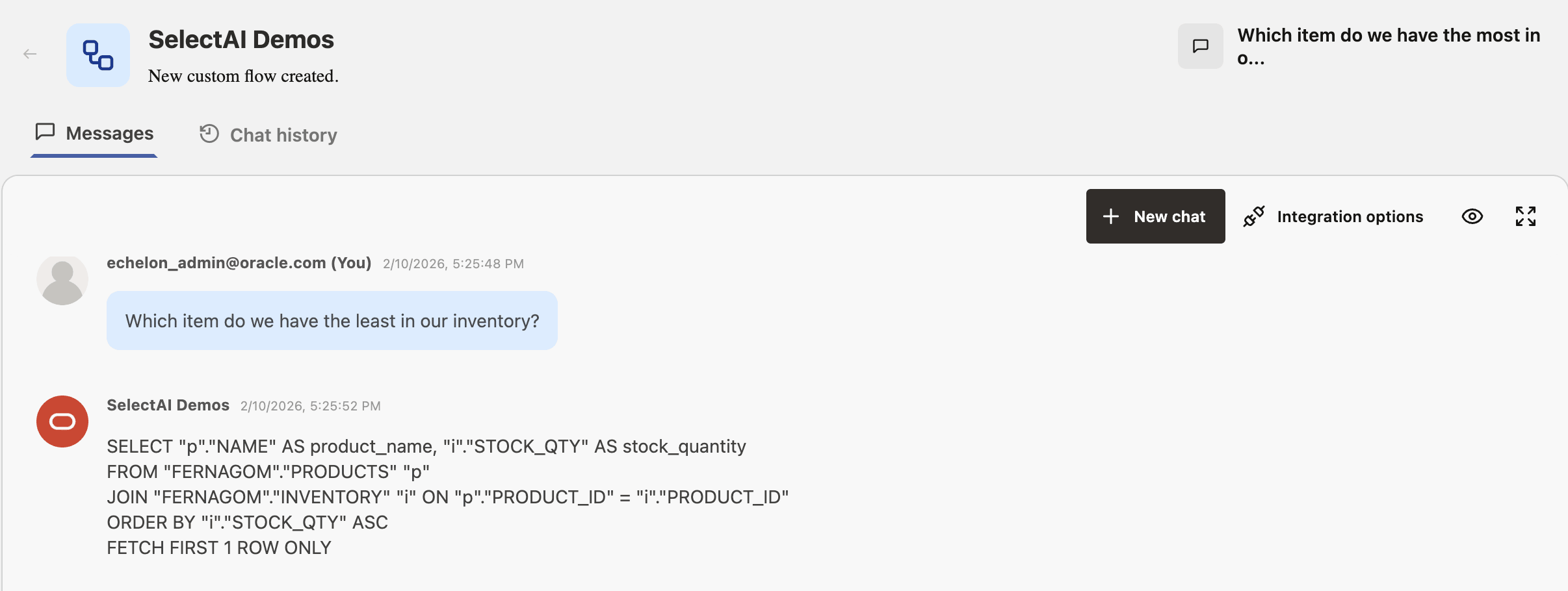 Select AI ShowSQL Action