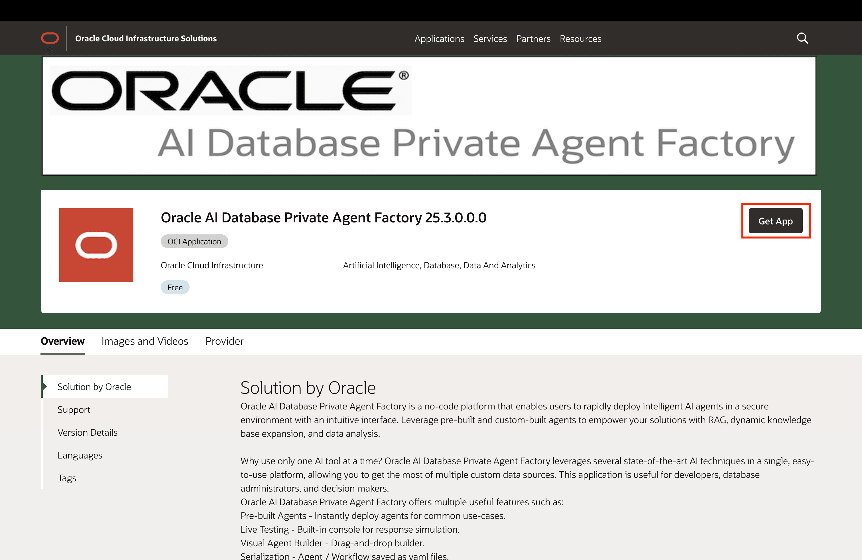 Agent Factory Application in Marketplace