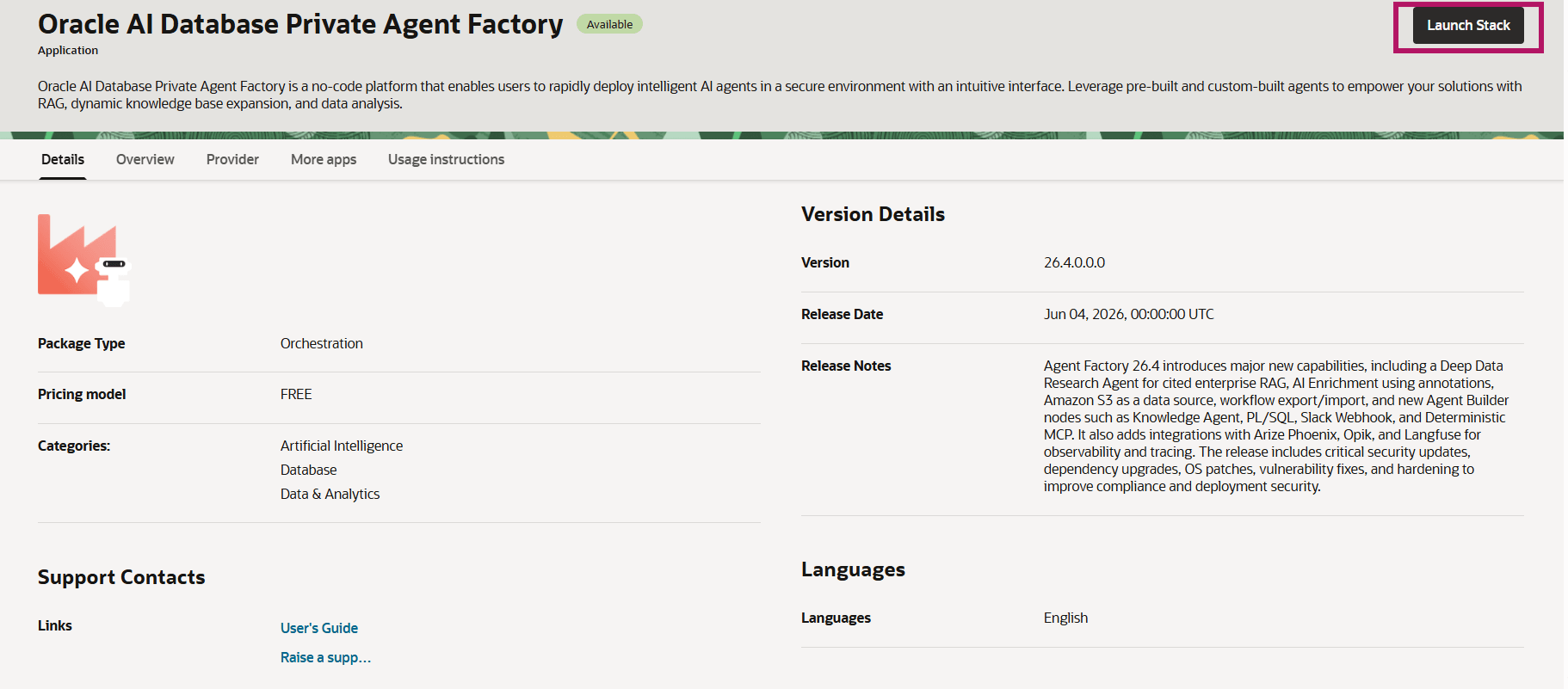 Agent Factory Application in Marketplace