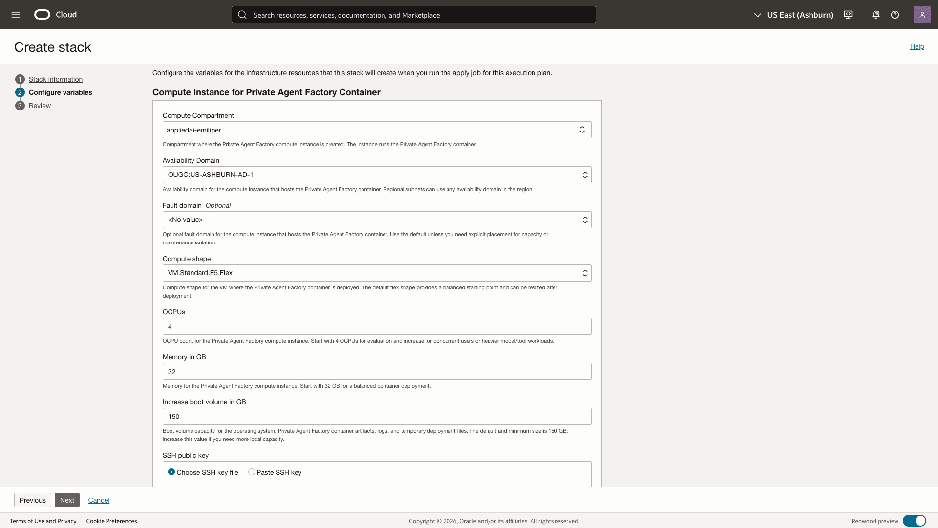 Compute instance settings