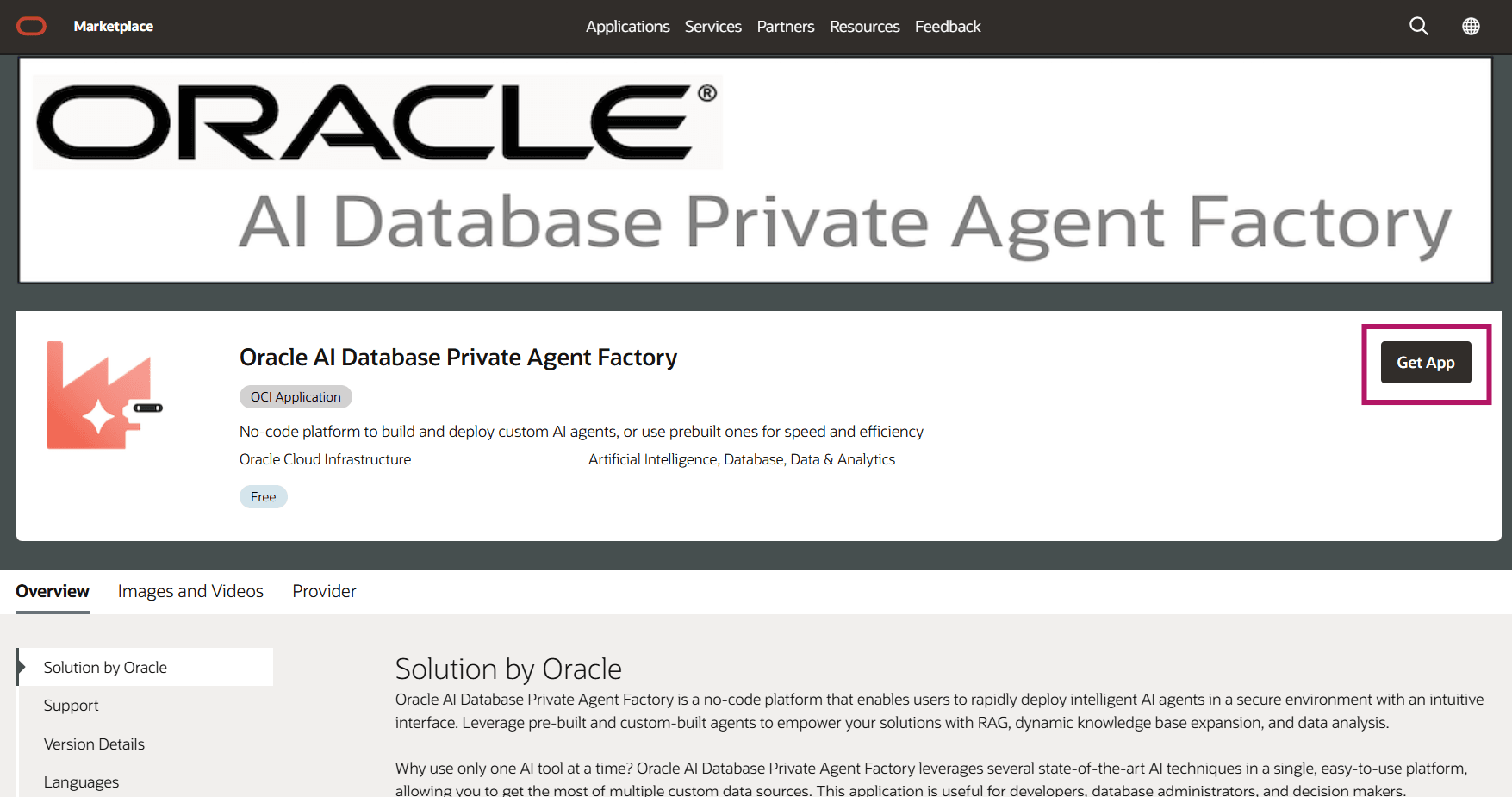 Agent Factory Application in Marketplace