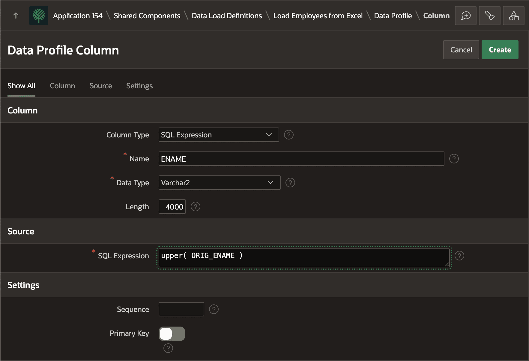 Adding a SQL Expression Data Profile Column for ENAME Adding a SQL Expression Data Profile Column for ENAME