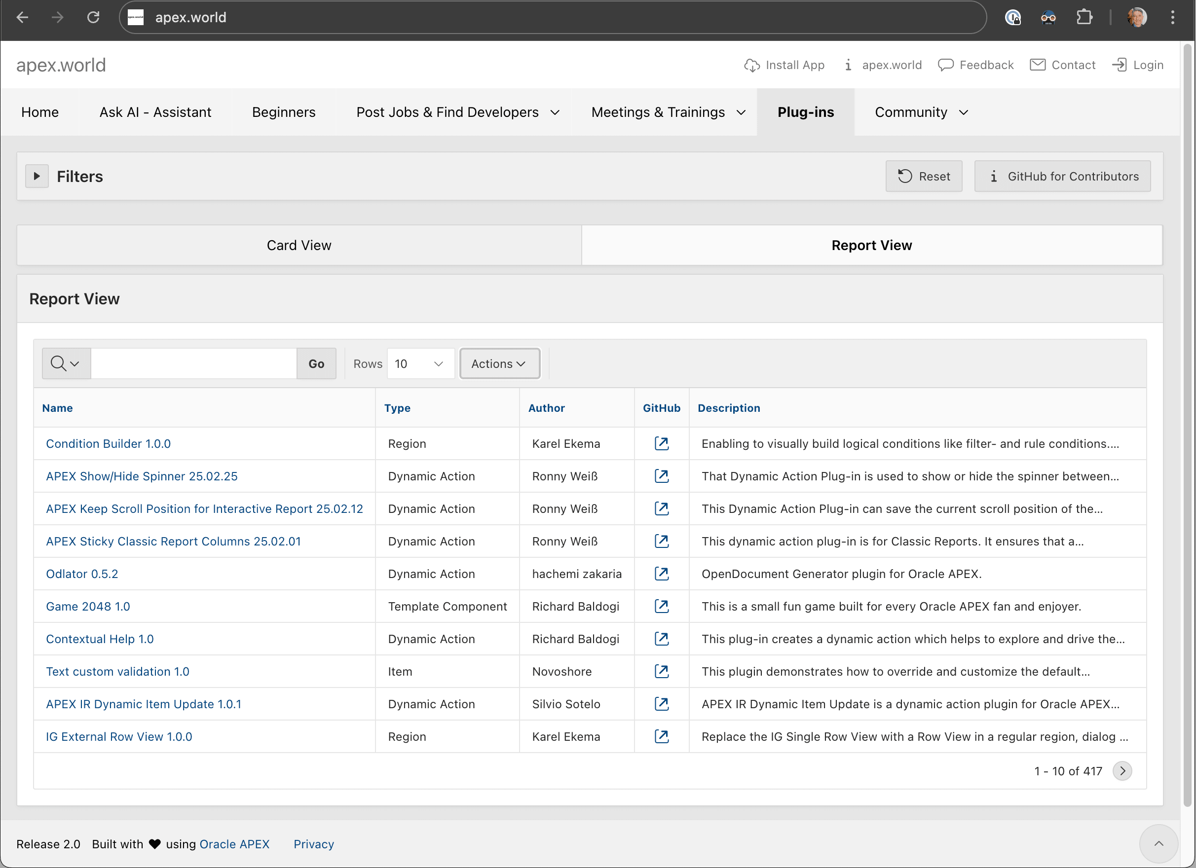 APEX World Community Site for News, Component Exchange, and More