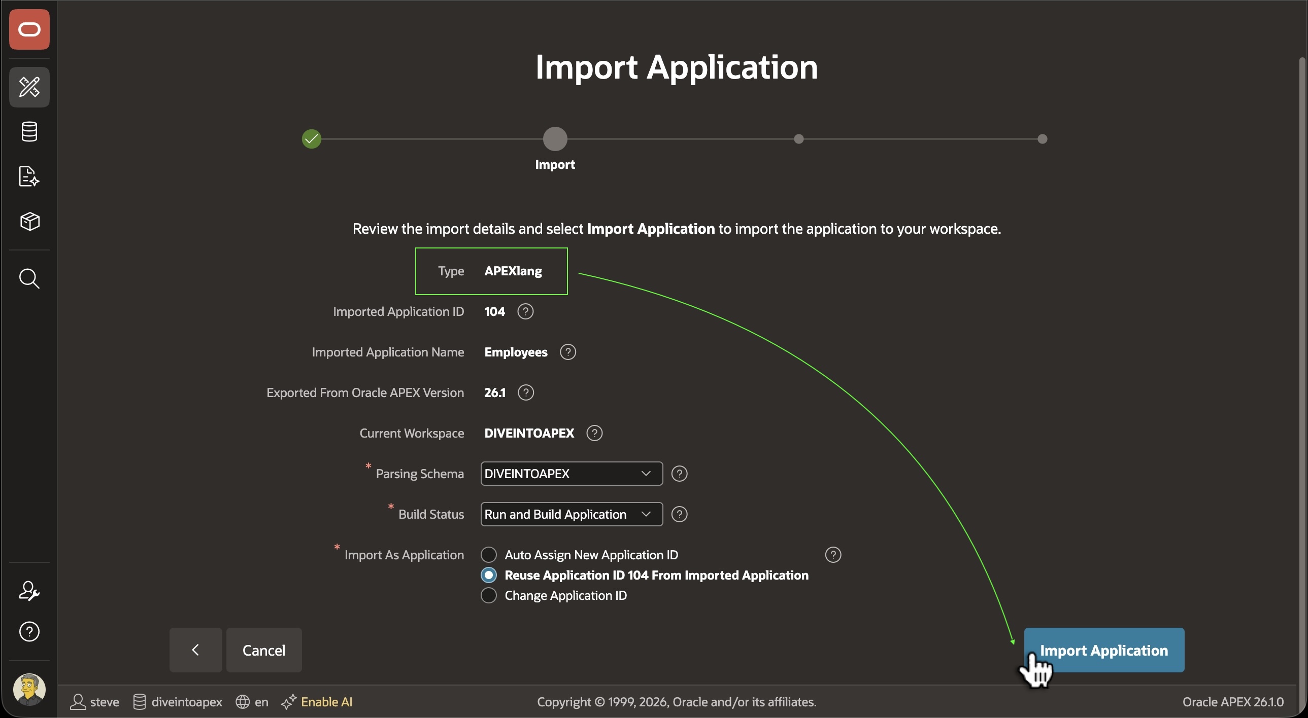 Previewing the Application to Import and Choosing an Application ID Previewing the Application to Import and Choosing an Application ID