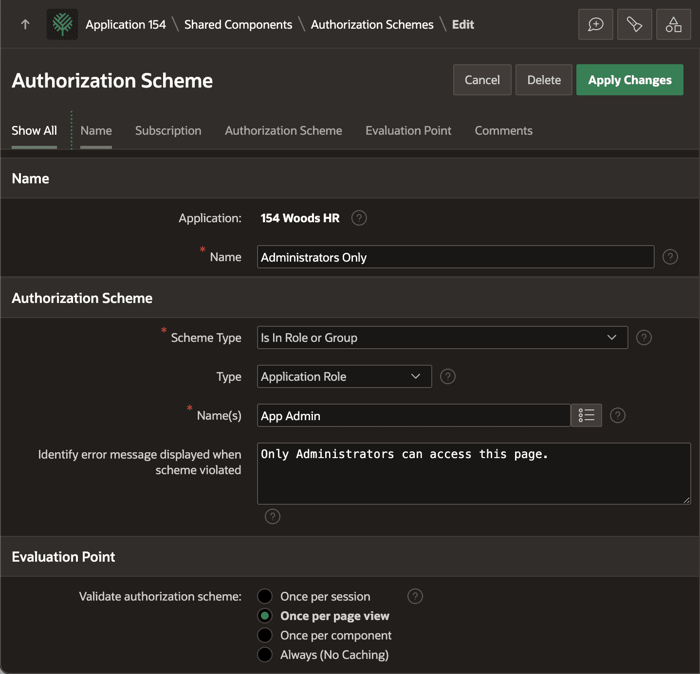 Detail of Authorization Scheme Rule Based on Role Membership