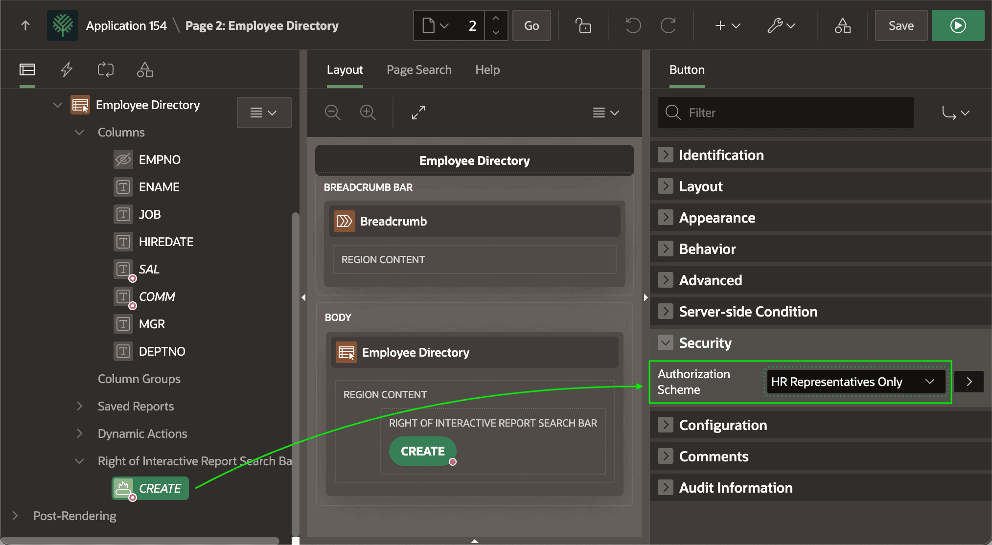 Applying Authorization Scheme to a Button