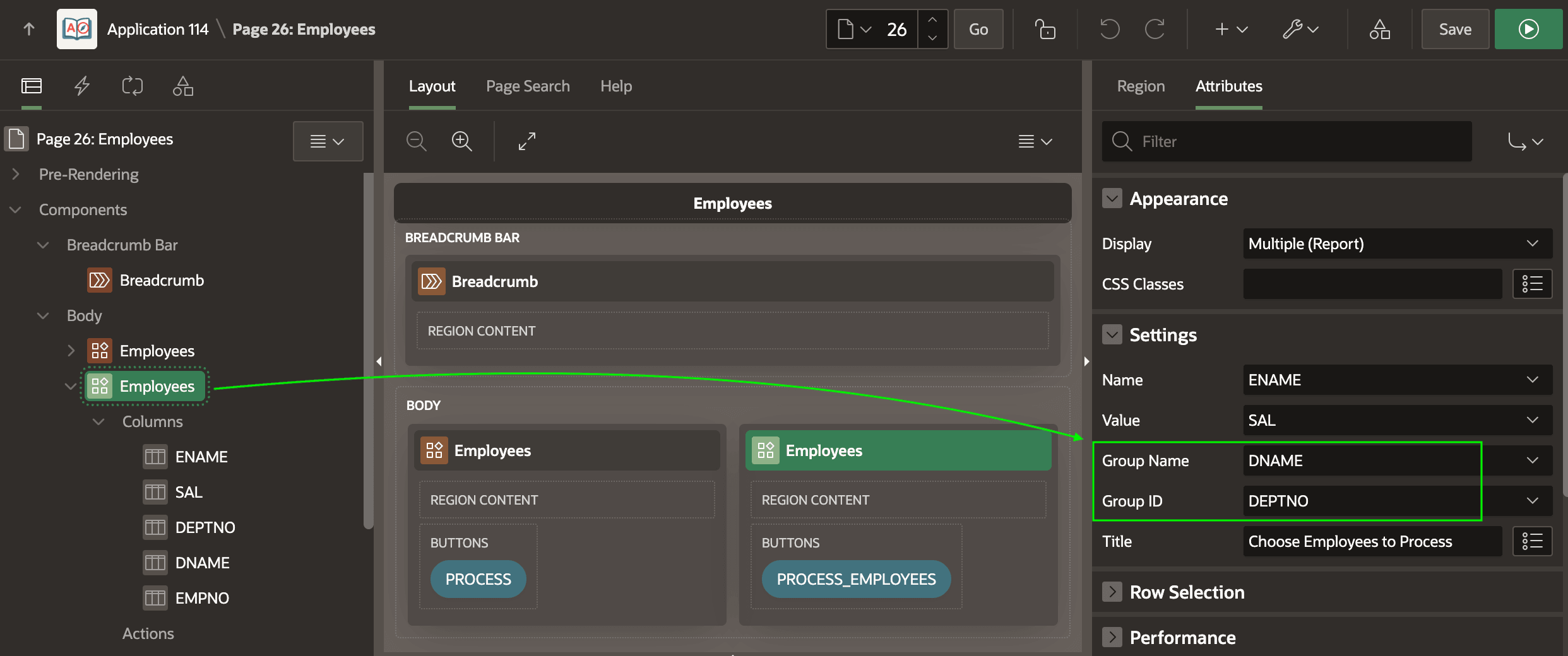 Report Group Attributes in the Property Editor Report Group Attributes in the Property Editor