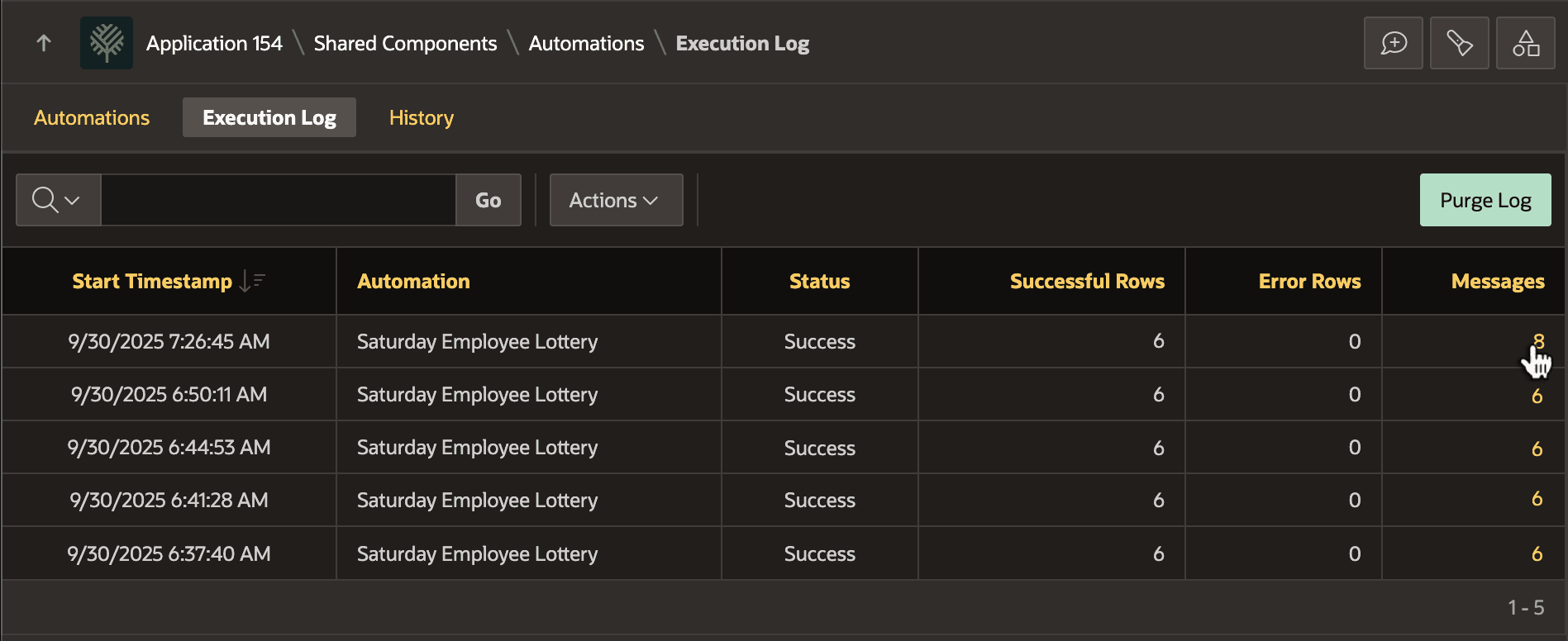 Viewing the Automation Execution Log List Viewing the Automation Execution Log List