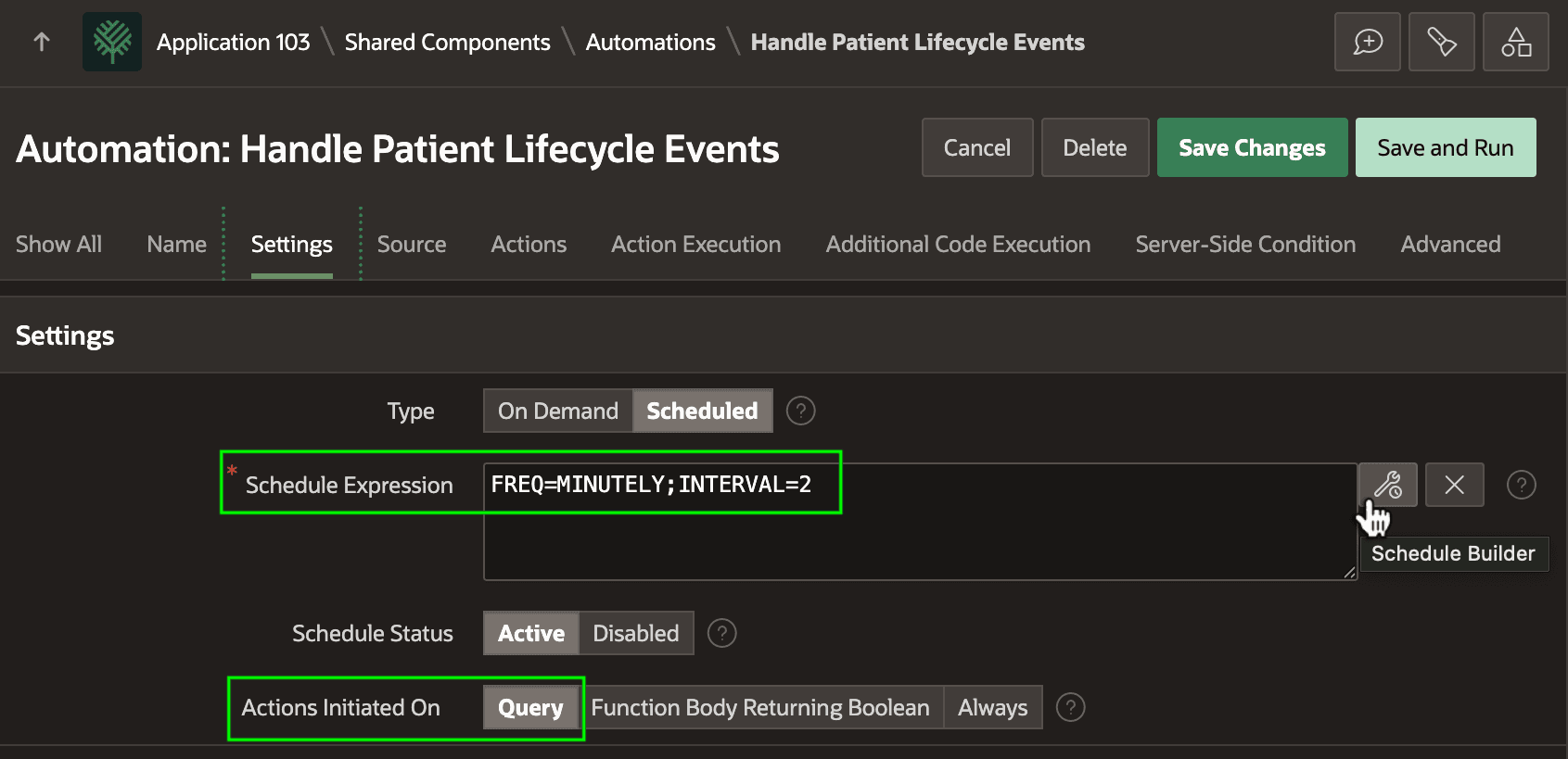Lifecycle Events Handler Automation – Settings