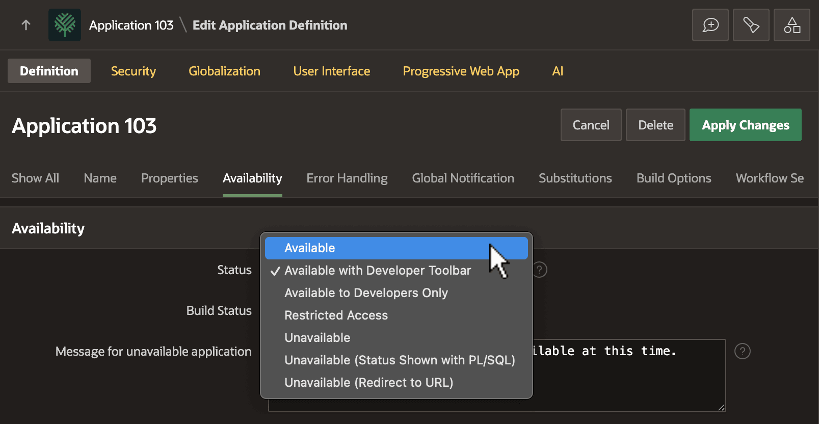 Your Availability Setting Can Disable the Developer Toolbar