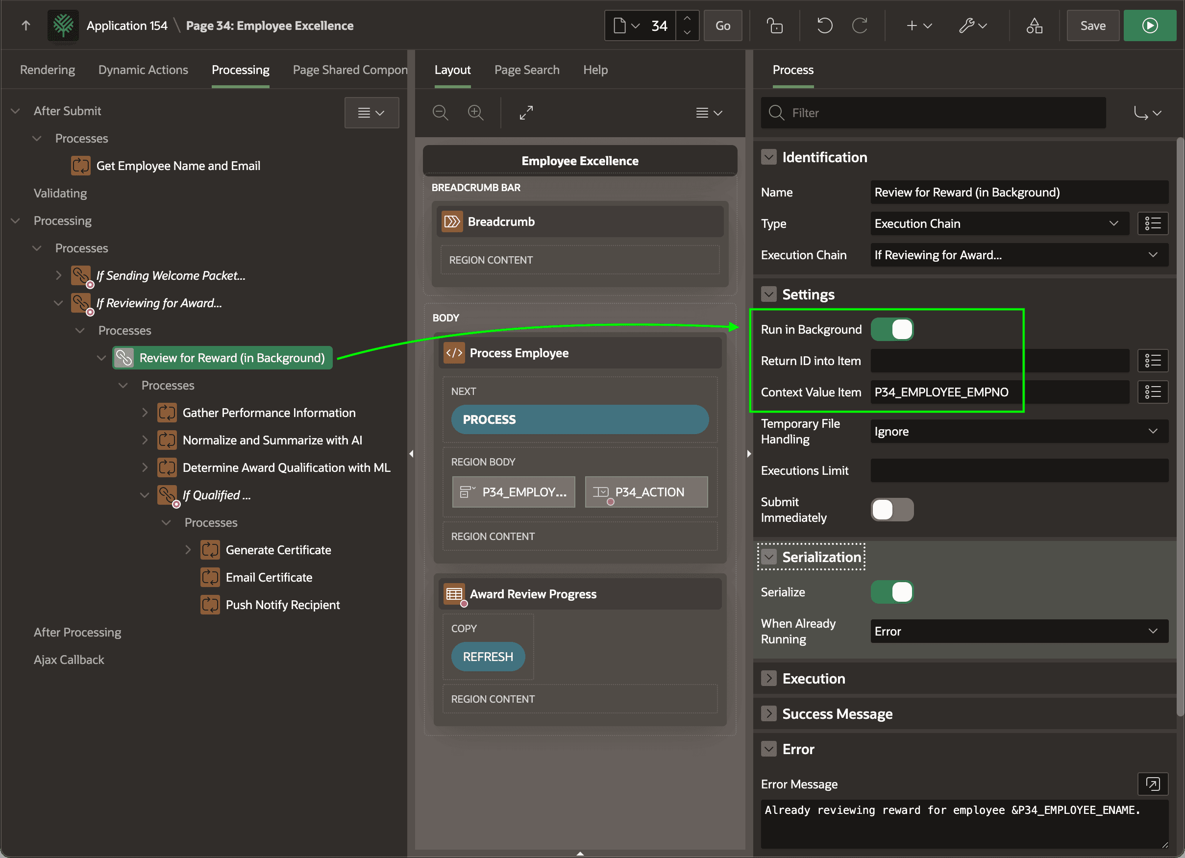 Setting Execution Chain to Run in the Background Setting Execution Chain to Run in the Background