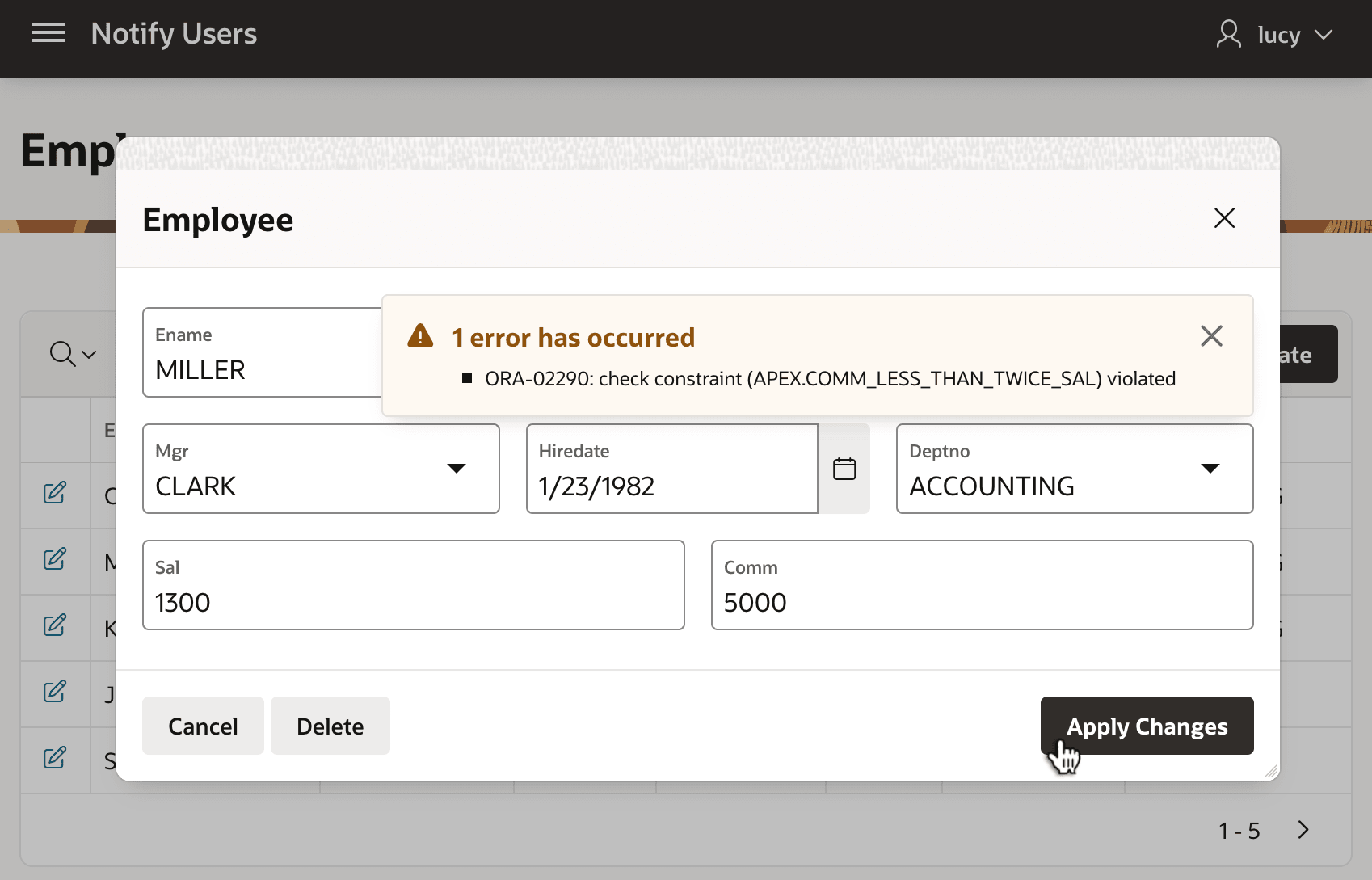 By Default, Users See Constraint Violation Error Name