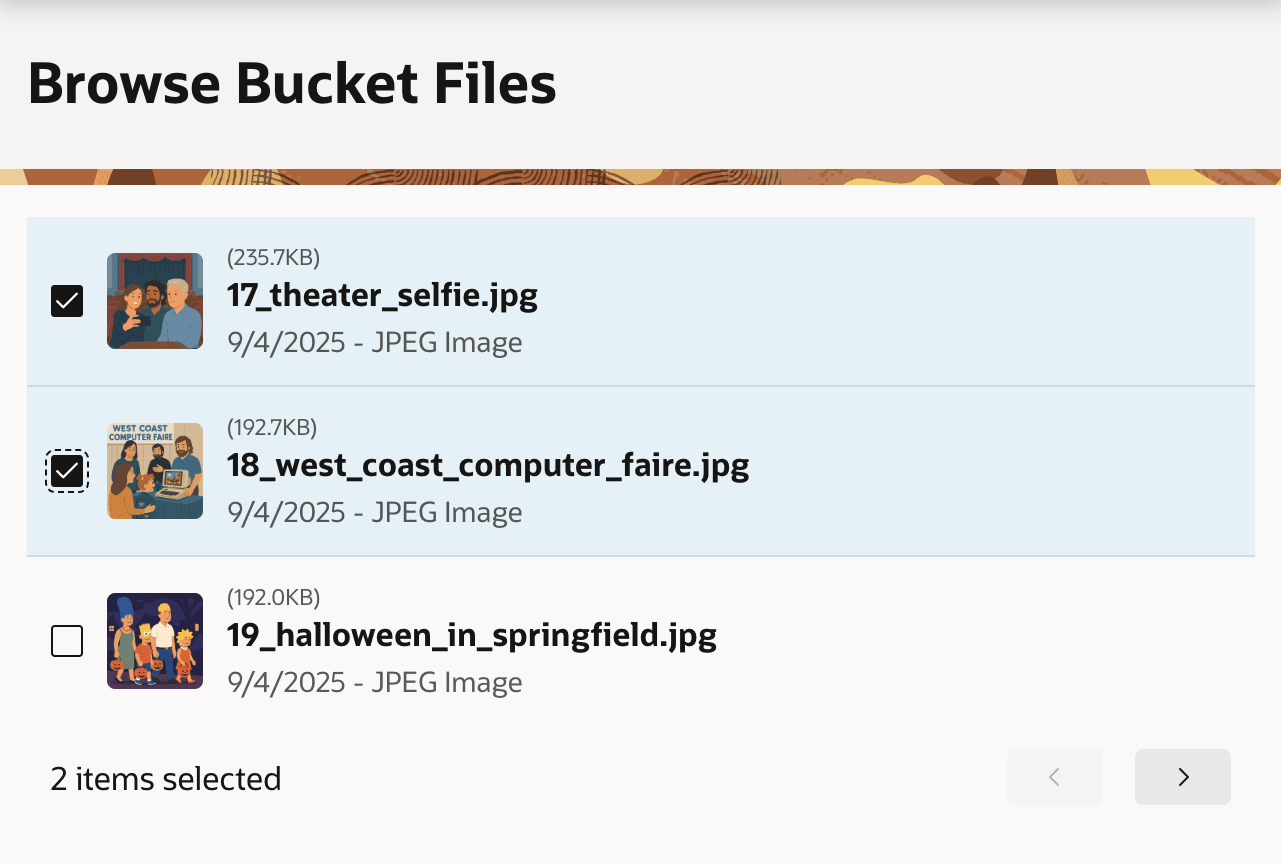 Browsing and Selecting Bucket Files with a Content Row Region