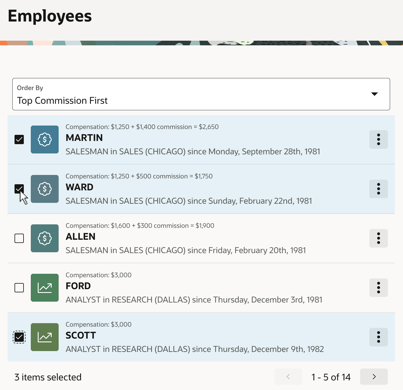 Content Row Configured for Multiple Row Selection Content Row Configured for Multiple Row Selection
